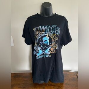 Johnny Cash Black Graphic Tee with Blue & Gold Print